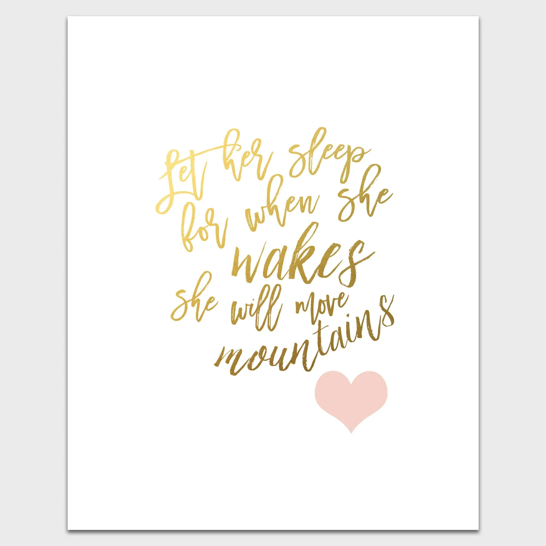 And though she be but little - Let her sleep - Blush and Gold Nursery Print - Set of 2