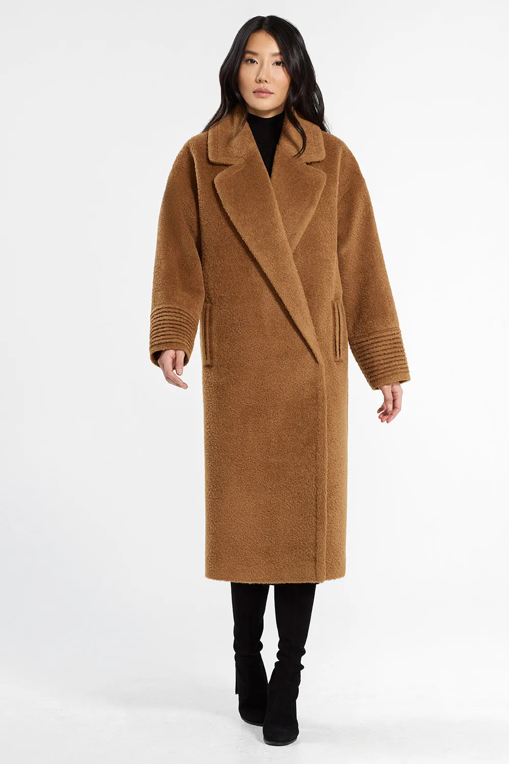 Bouclé Alpaca Long Oversized Notched Collar Coat