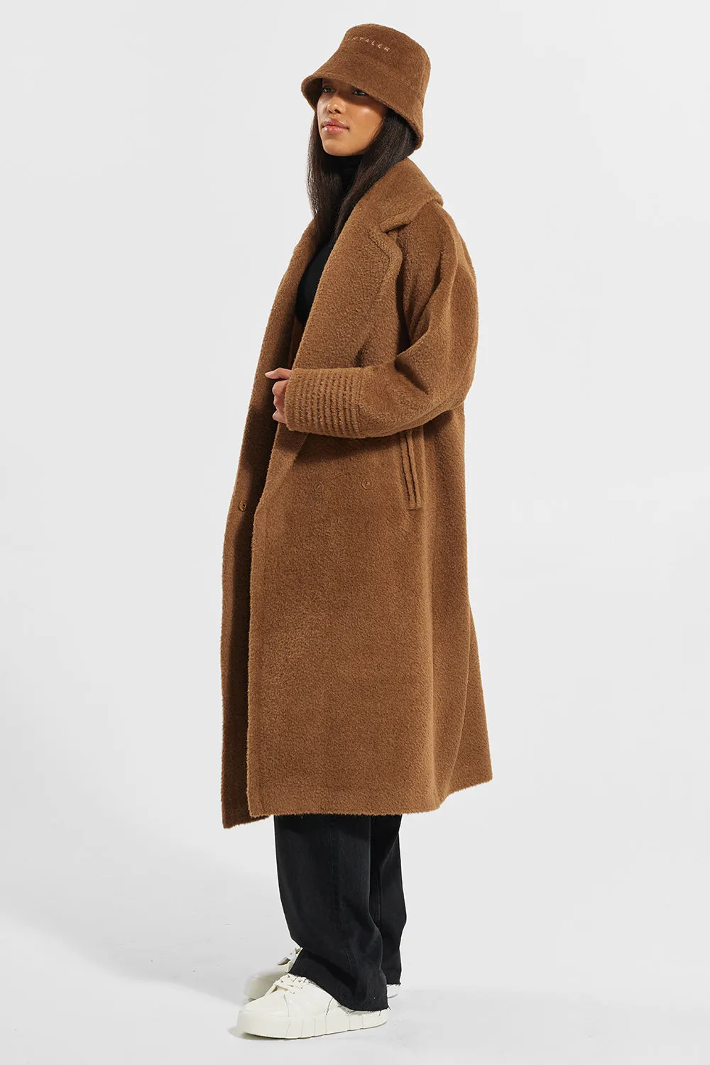 Bouclé Alpaca Long Oversized Notched Collar Coat