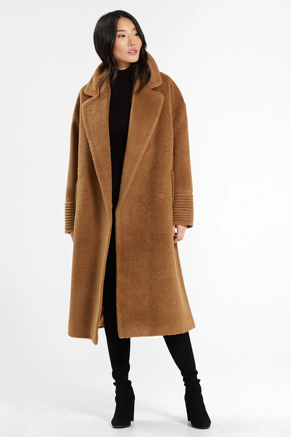 Bouclé Alpaca Long Oversized Notched Collar Coat