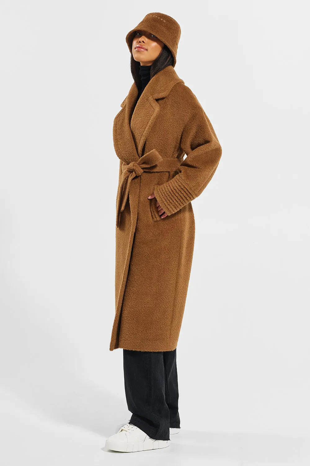 Bouclé Alpaca Long Oversized Notched Collar Coat