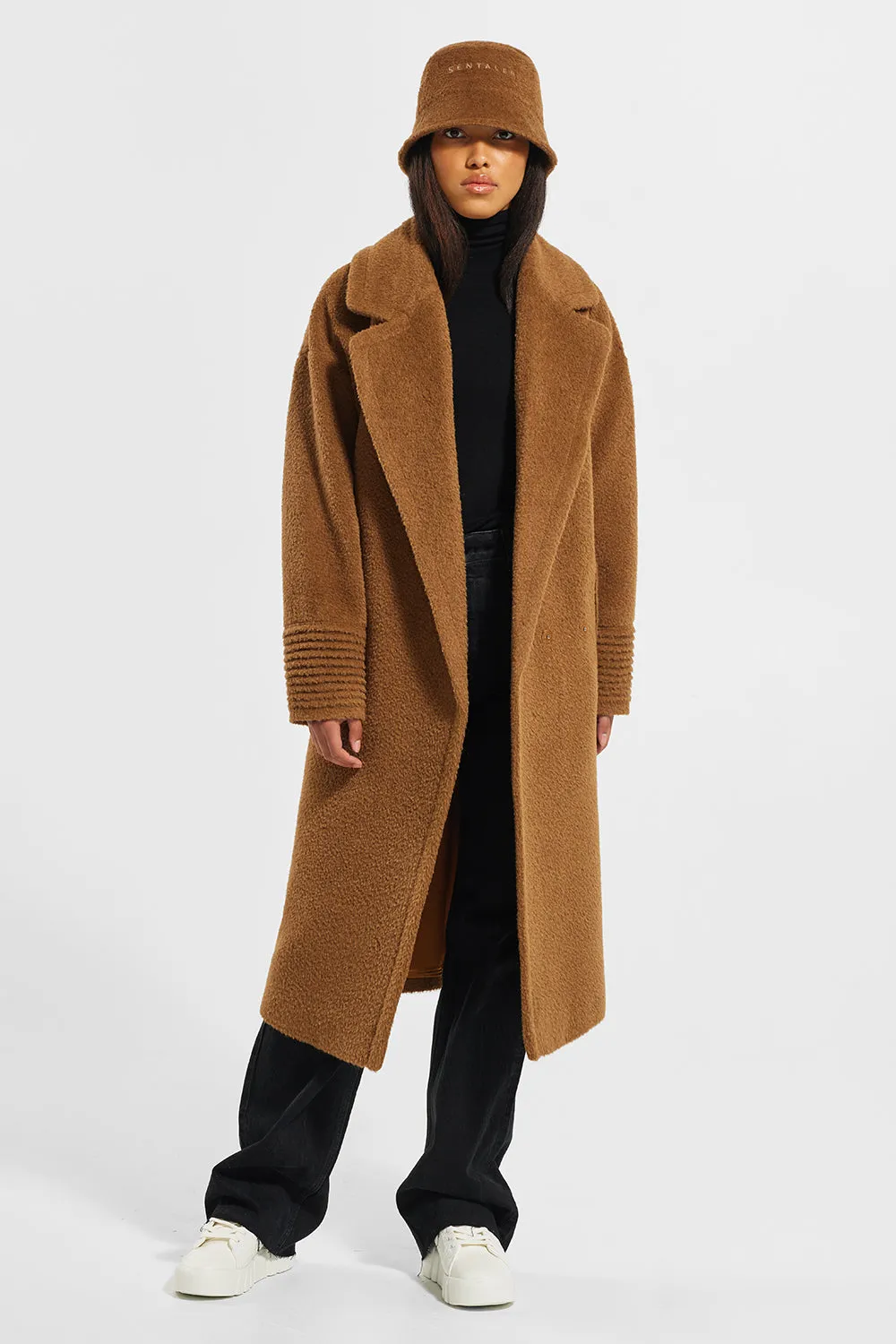 Bouclé Alpaca Long Oversized Notched Collar Coat