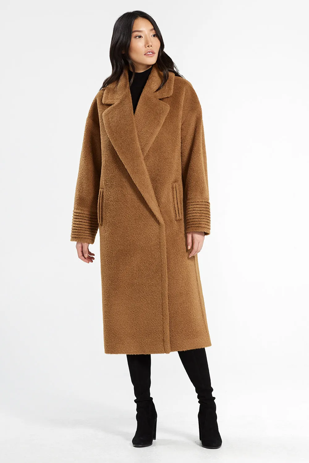 Bouclé Alpaca Long Oversized Notched Collar Coat