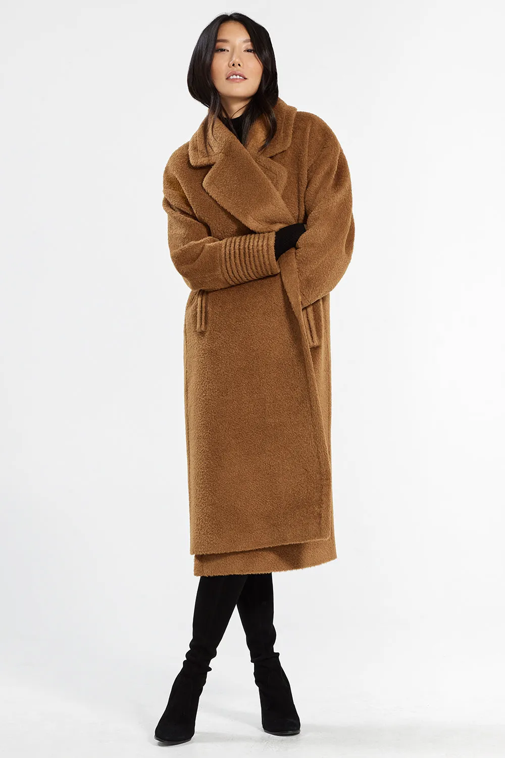 Bouclé Alpaca Long Oversized Notched Collar Coat