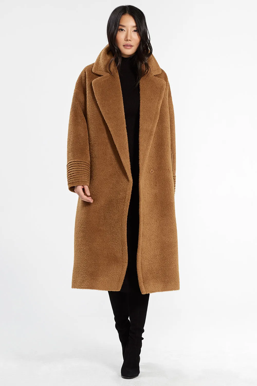 Bouclé Alpaca Long Oversized Notched Collar Coat