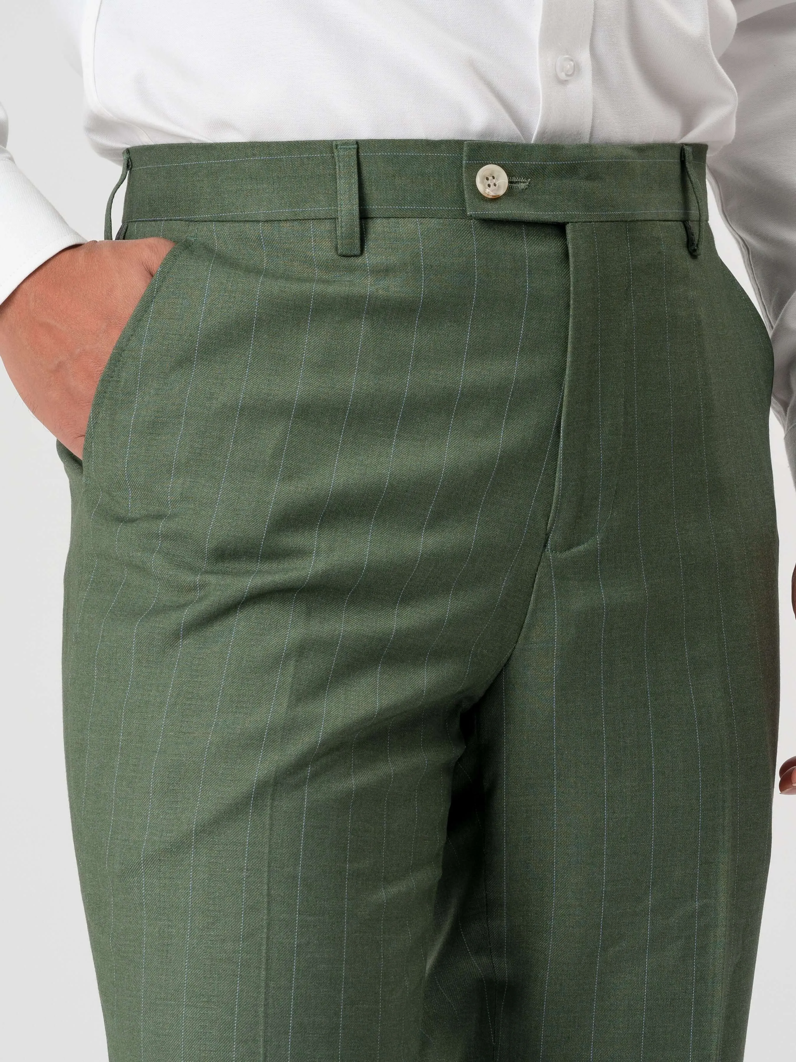 Trousers With Belt Loop - Moss Green Stripes (Stretchable)