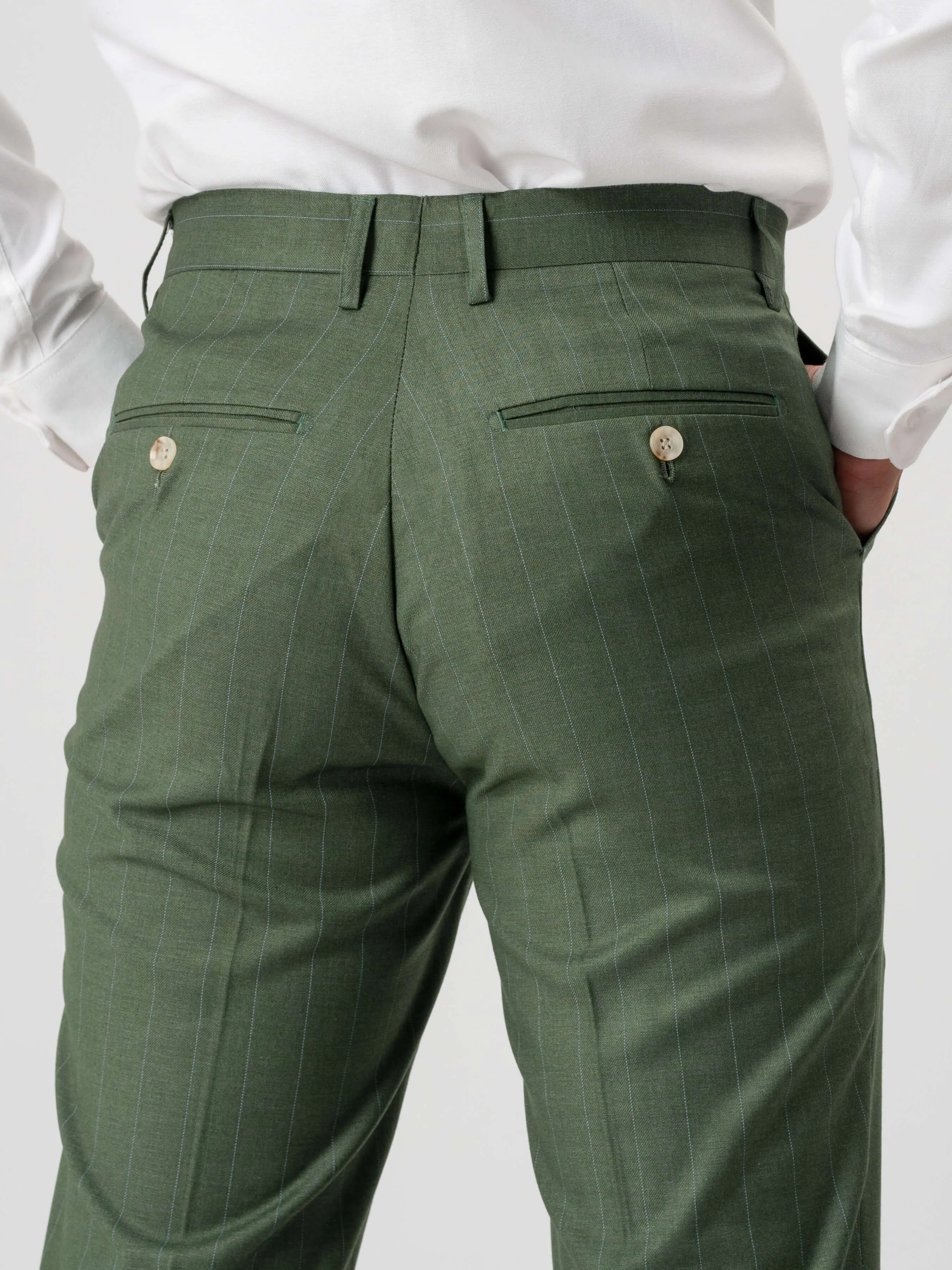 Trousers With Belt Loop - Moss Green Stripes (Stretchable)