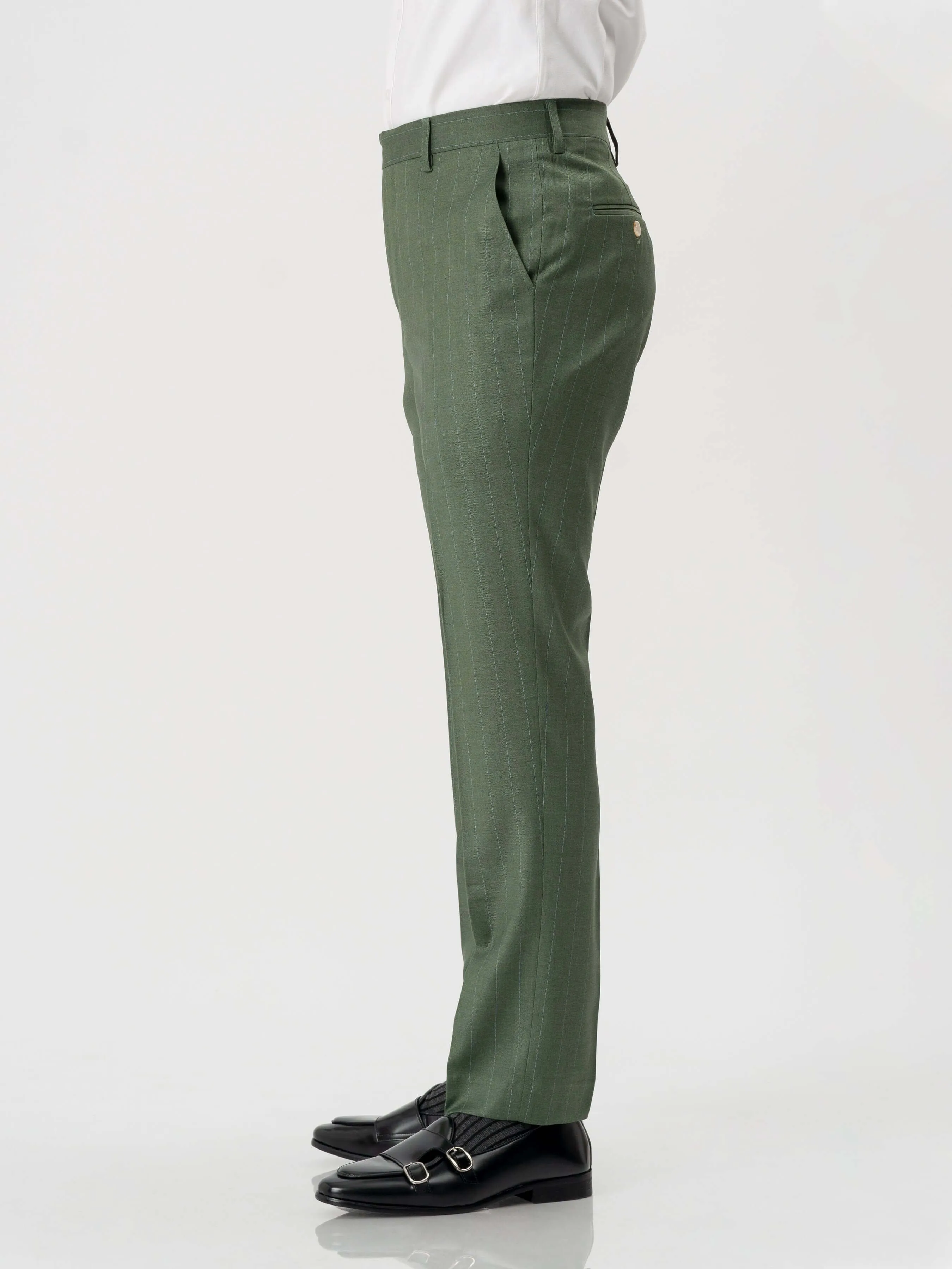 Trousers With Belt Loop - Moss Green Stripes (Stretchable)