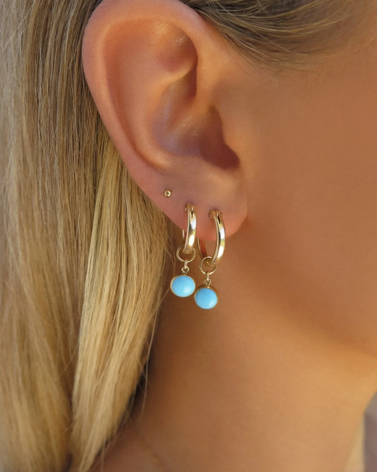 Turquoise Thick Hoop Earrings - 14k Yellow Gold Fill