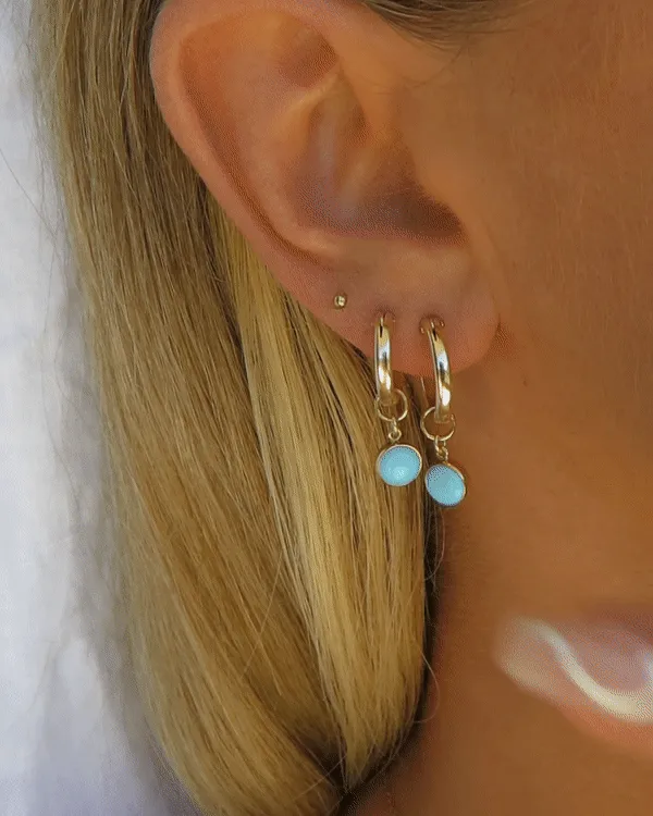 Turquoise Thick Hoop Earrings - 14k Yellow Gold Fill