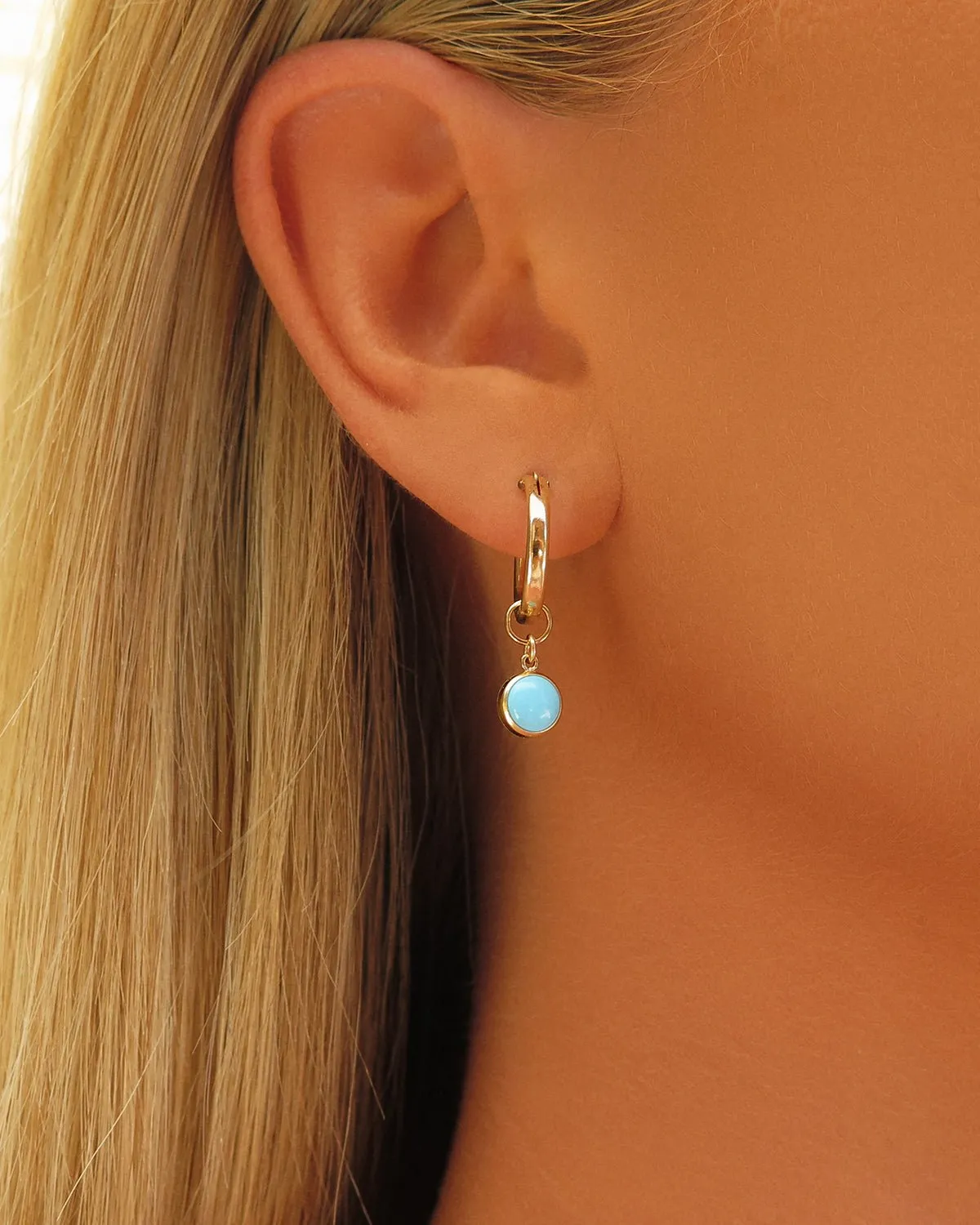 Turquoise Thick Hoop Earrings - 14k Yellow Gold Fill